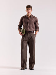 Dark Brown Linen Baggy Trousers