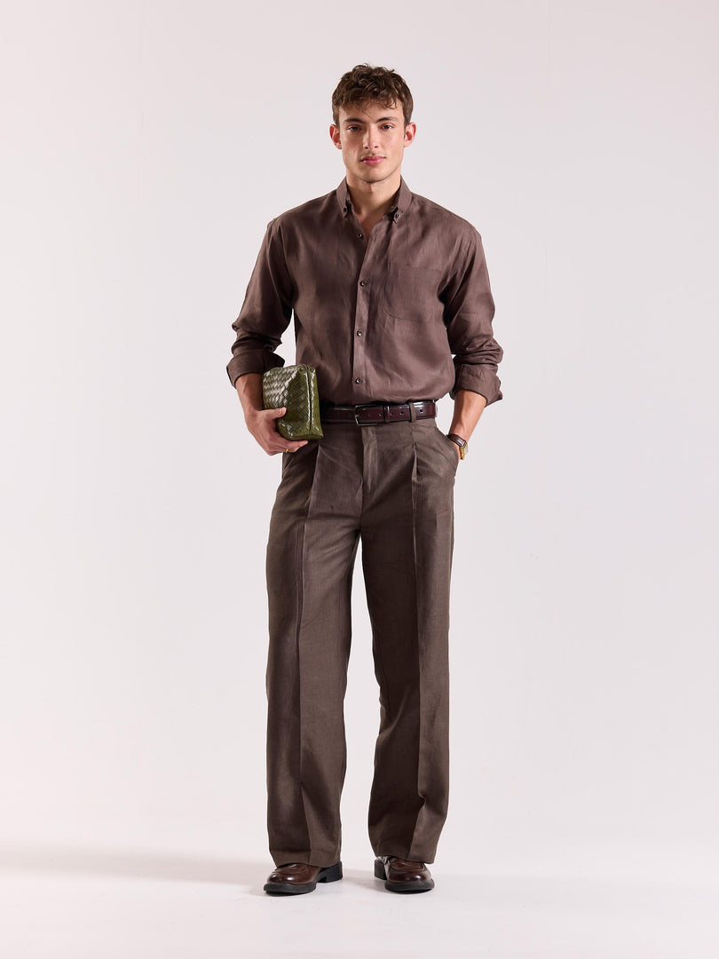 Dark Brown Linen Baggy Trousers