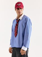 Load image into Gallery viewer, Blue Striped Contrast Collar Oversized Shirt