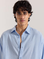 Load image into Gallery viewer, Powder Blue Wave Textured Holiday Shirt