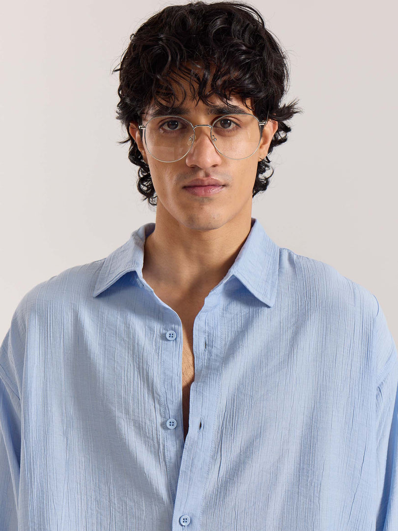 Powder Blue Wave Textured Holiday Shirt