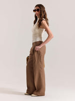 Load image into Gallery viewer, Brown Linen Baggy Fit Trousers