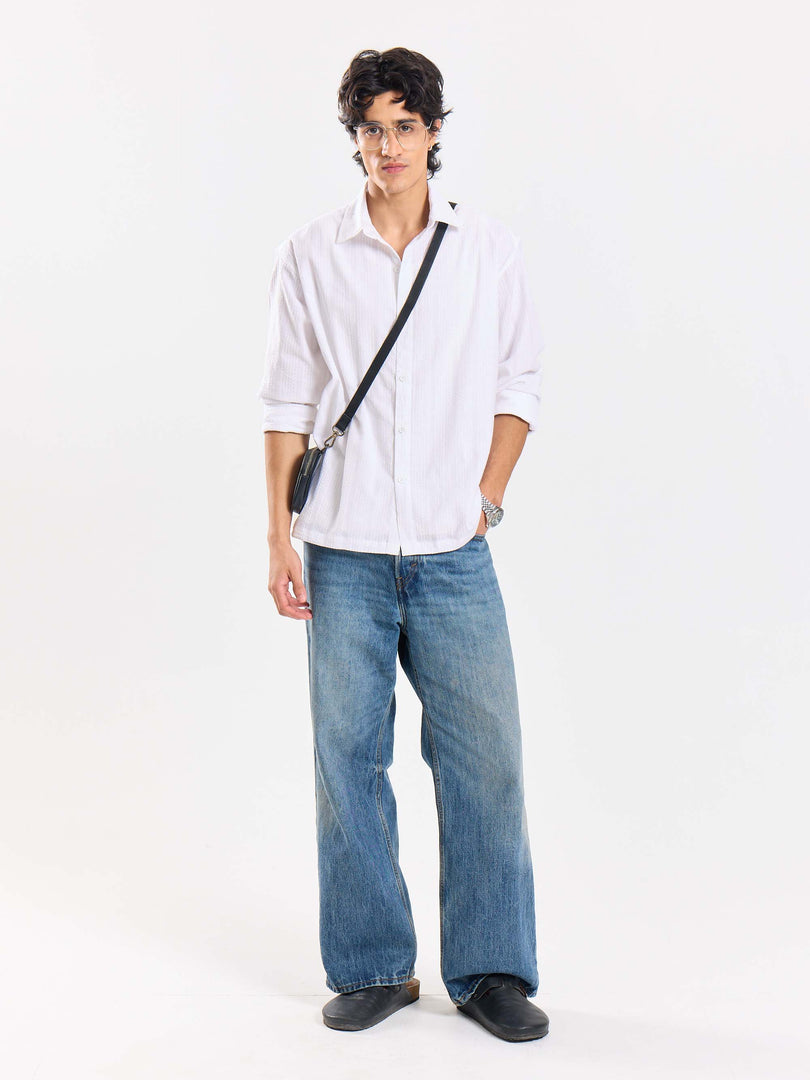 Relaxed Fit White Textured Shirt