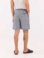 Load image into Gallery viewer, Grey Striped Linen Trouser Shorts
