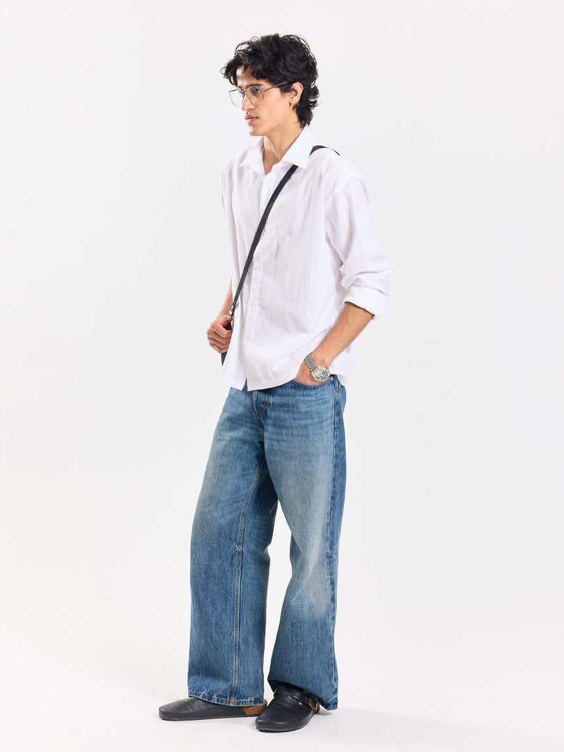 Relaxed Fit White Textured Shirt