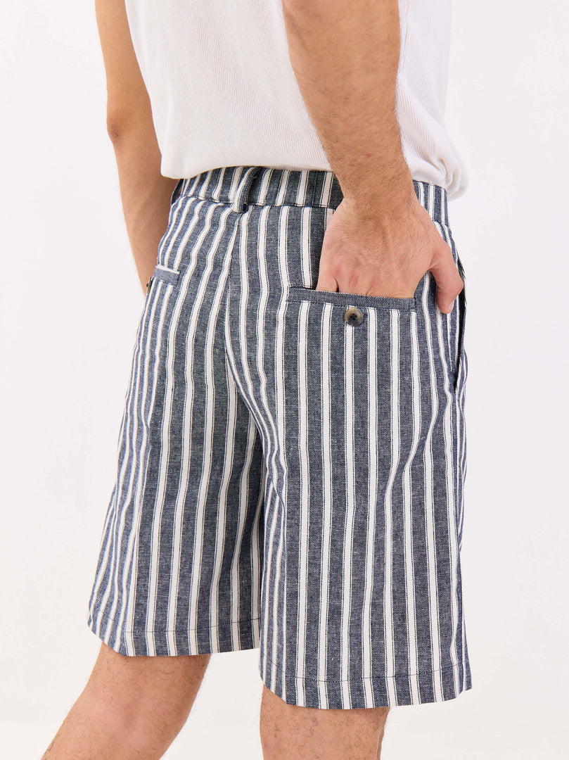 Grey Striped Linen Trouser Shorts