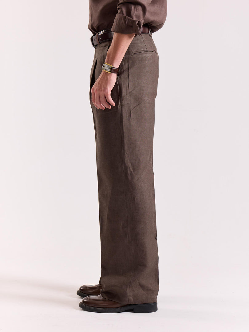 Dark Brown Linen Baggy Trousers
