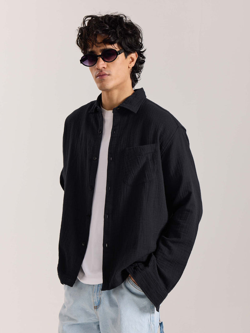 Black Gauze Holiday Shirt