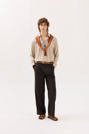 Beige Textured Drape Shirt