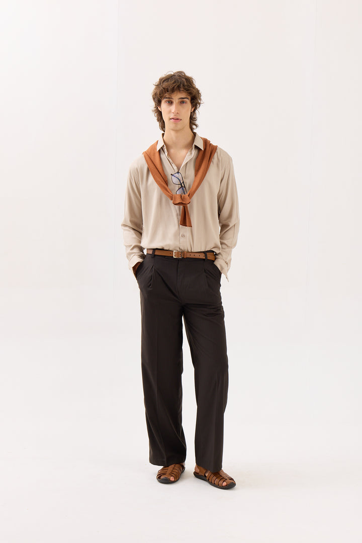 Beige Textured Drape Shirt (Pre-Order)