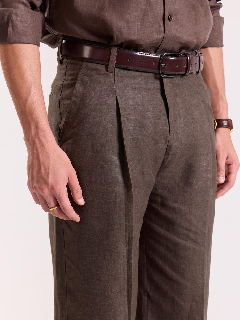 Dark Brown Linen Baggy Trousers