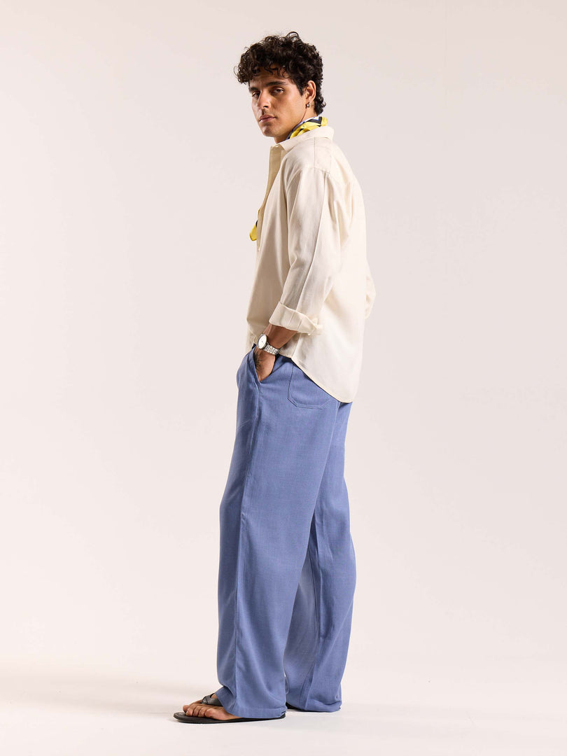 Dusty Blue Linen Pull-on Pants
