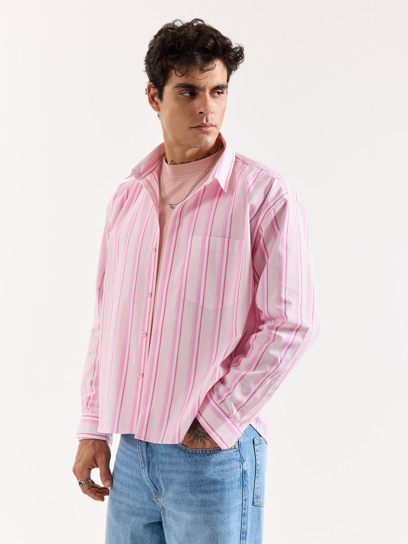 Multi Pink Striped Poplin Oversized Shirt