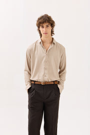 Beige Textured Drape Shirt