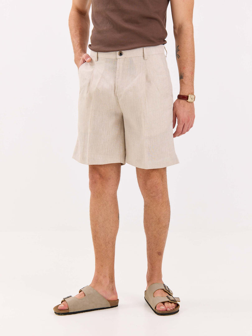 Natural Linen Trouser Shorts