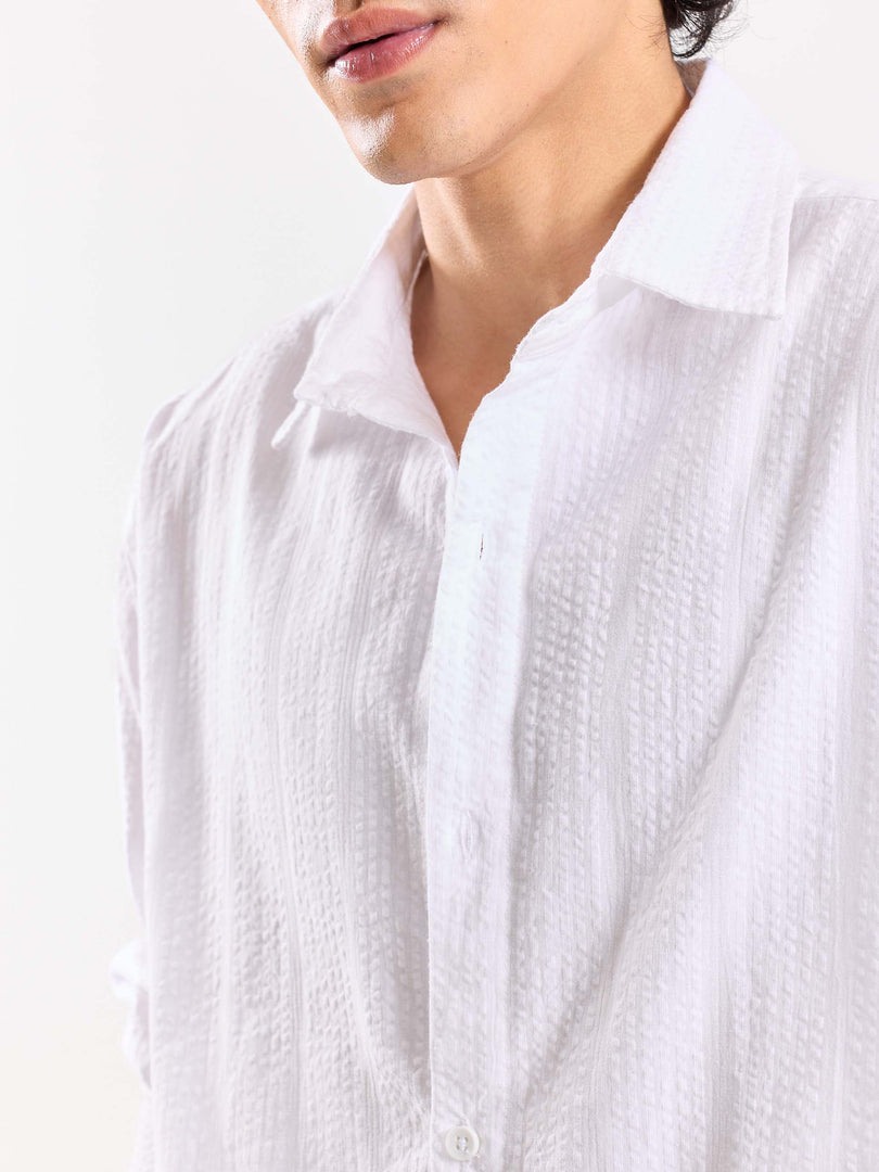 Relaxed Fit White Textured Shirt