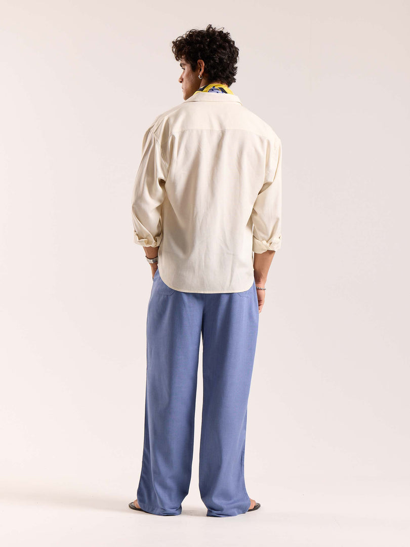 Dusty Blue Linen Pull-on Pants
