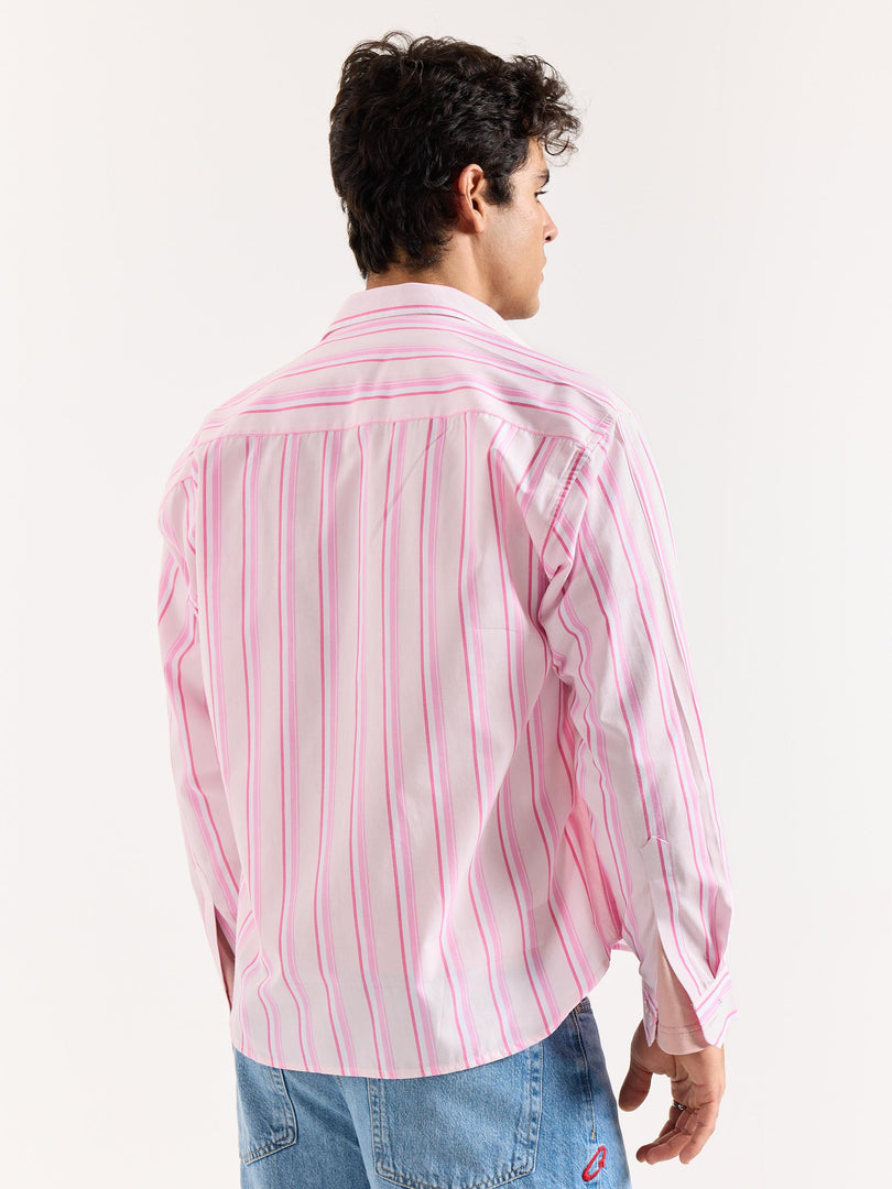 Multi Pink Striped Poplin Oversized Shirt