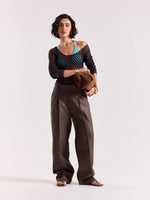 Load image into Gallery viewer, Dark Brown Linen Baggy Trousers