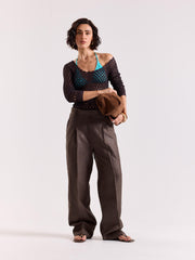 Dark Brown Linen Baggy Trousers