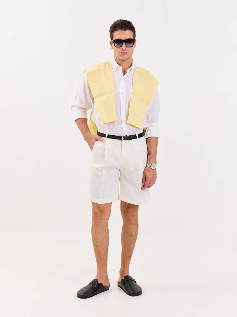 White Linen Trouser Shorts
