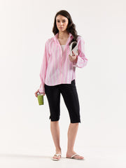 Multi Pink Striped Poplin Oversized Shirt