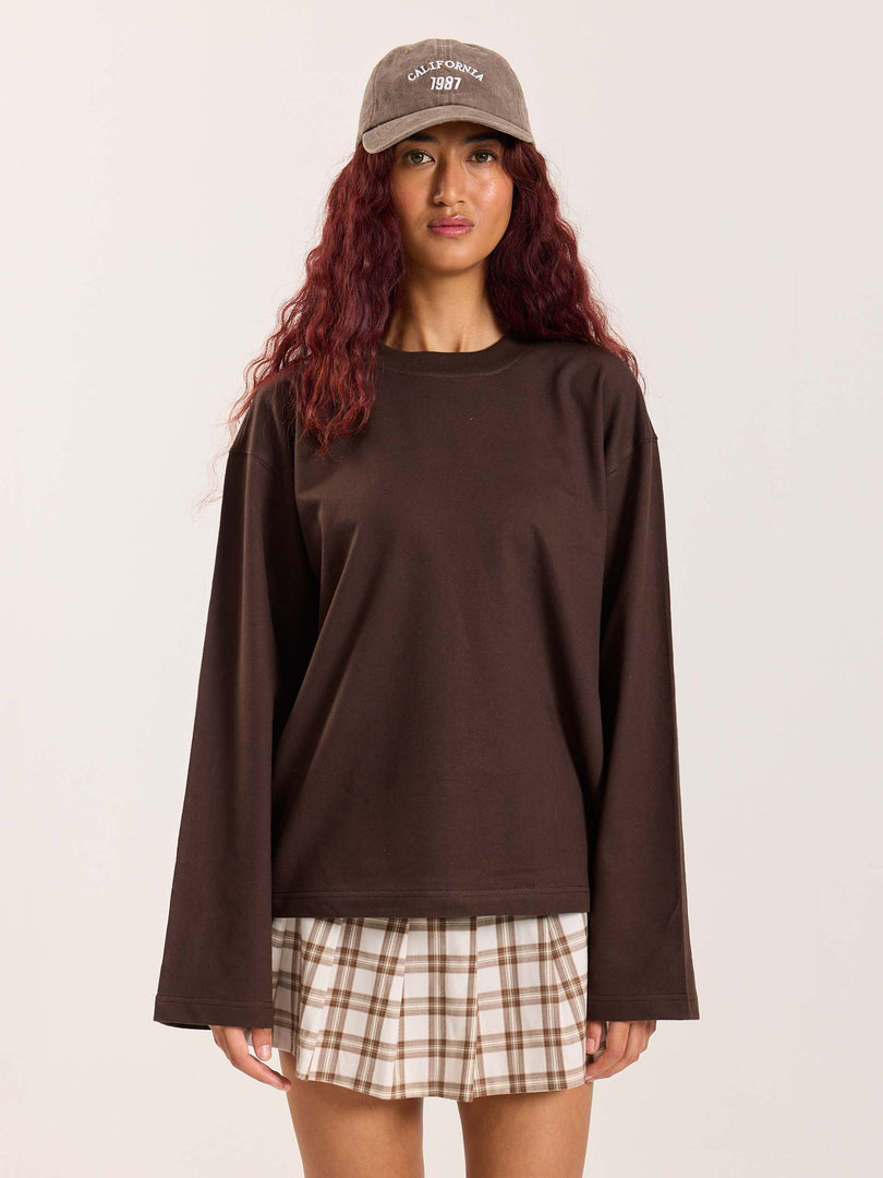 Dark Brown Loose Fit Cropped T-Shirt
