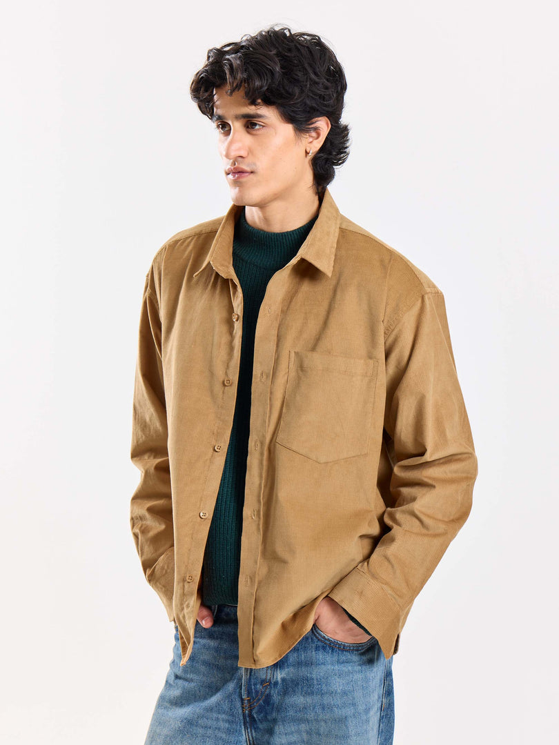 Camel Corduroy Oversized Shirt