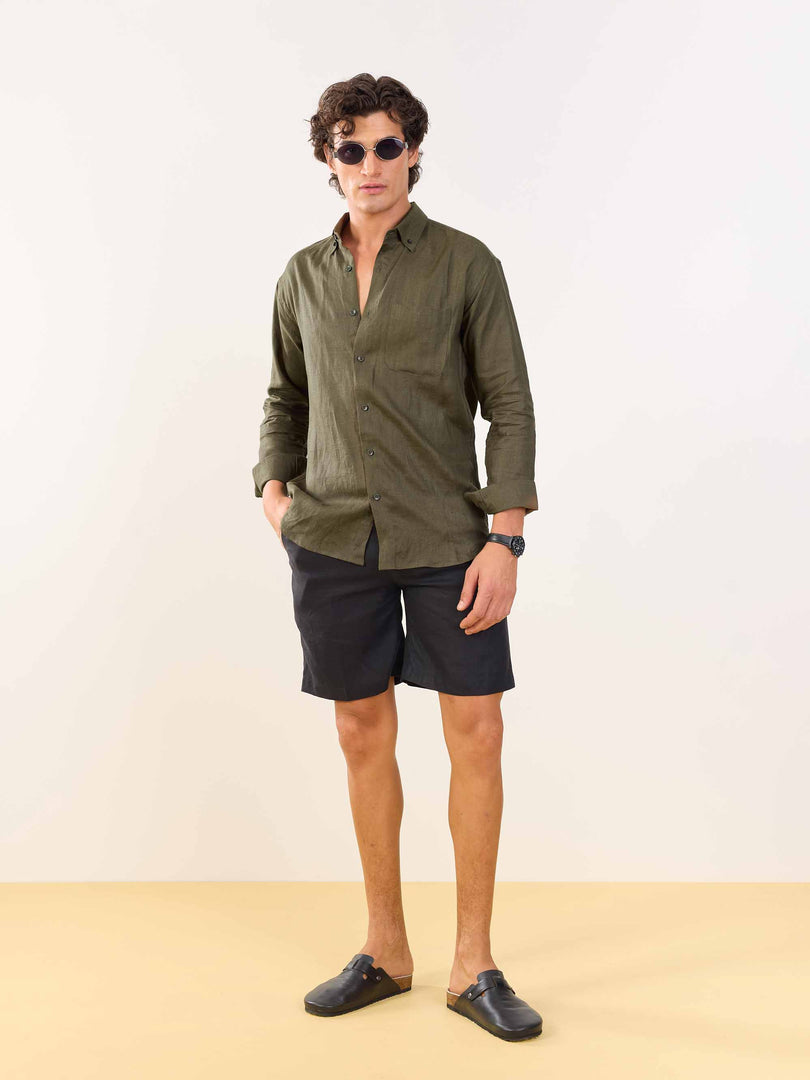 Khaki Green Irish Linen Shirt
