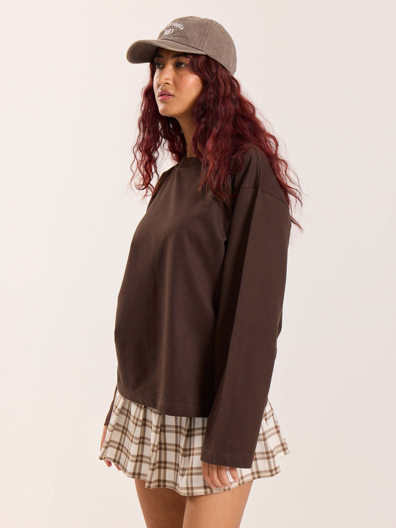 Dark Brown Loose Fit Cropped T-Shirt