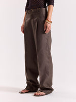 Load image into Gallery viewer, Dark Brown Linen Baggy Trousers