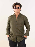 Load image into Gallery viewer, Khaki Green Irish Linen Shirt
