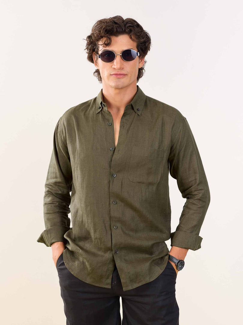 Khaki Green Irish Linen Shirt