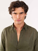 Load image into Gallery viewer, Khaki Green Irish Linen Shirt
