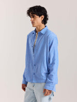 Load image into Gallery viewer, Blue Striped Gauze Holiday Shirt