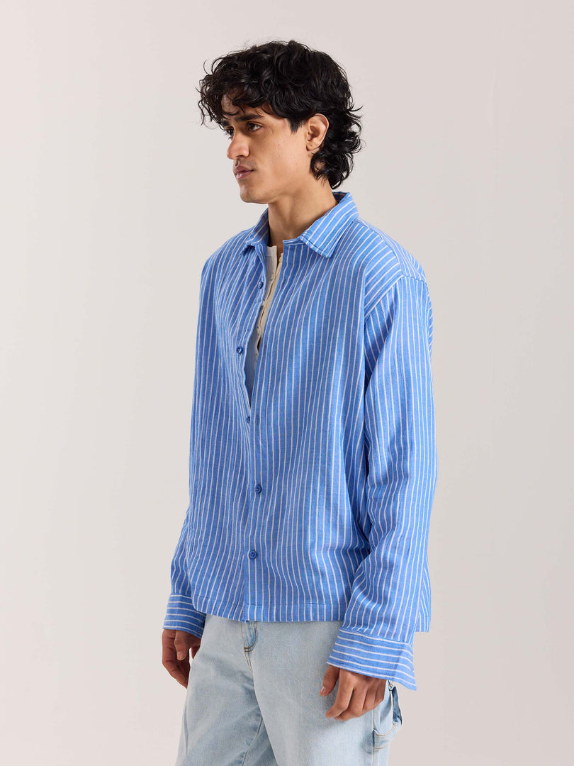 Blue Striped Gauze Holiday Shirt