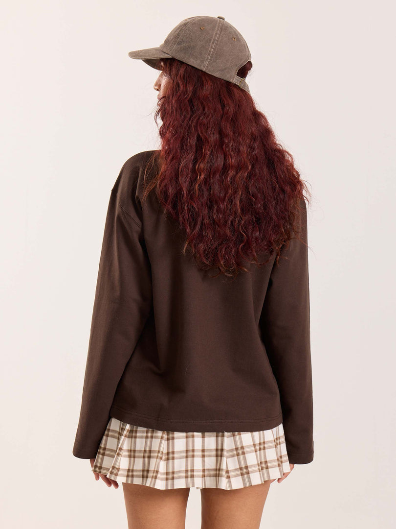 Dark Brown Loose Fit Cropped T-Shirt