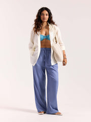 Dusty Blue Linen Pull-on Pants