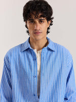 Load image into Gallery viewer, Blue Striped Gauze Holiday Shirt