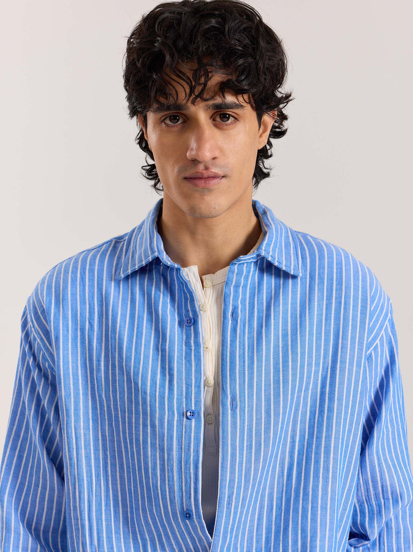 Blue Striped Gauze Holiday Shirt