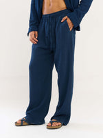 Load image into Gallery viewer, Dark Blue Gauze Pull-on Pants
