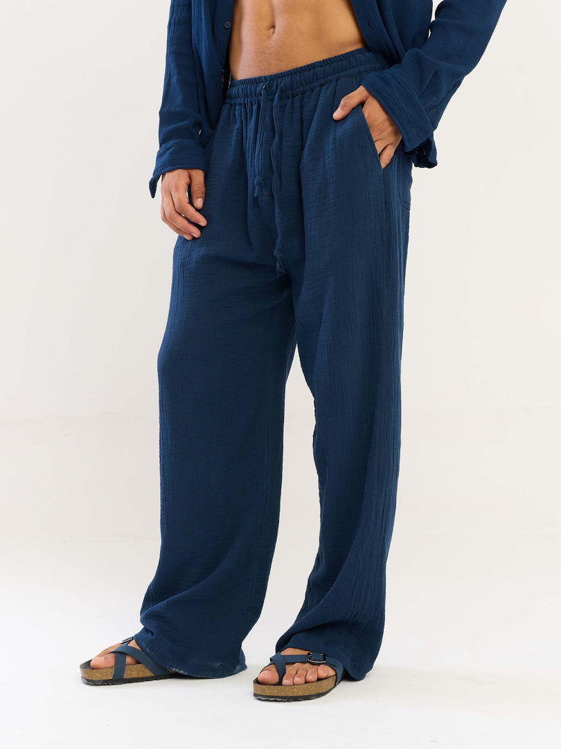 Dark Blue Gauze Pull-on Pants