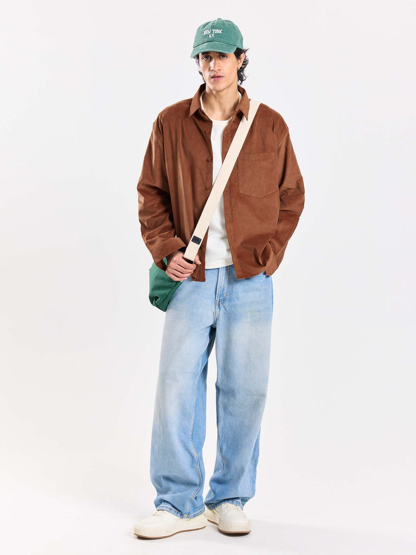 Russet Brown Corduroy Oversized Shirt