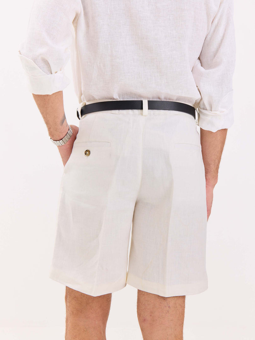 White Linen Trouser Shorts