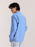 Load image into Gallery viewer, Blue Striped Gauze Holiday Shirt