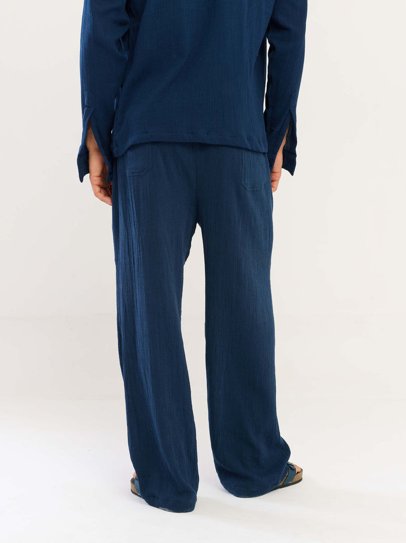 Dark Blue Gauze Pull-on Pants