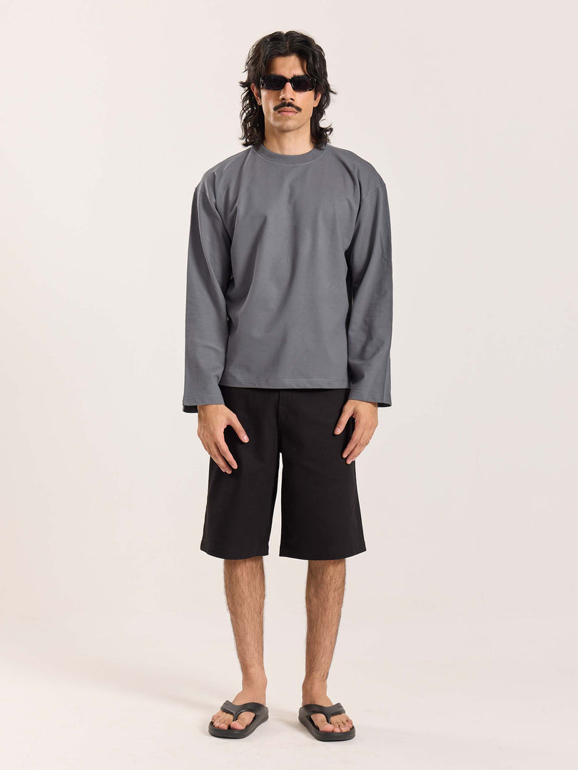 Dark Grey Loose Fit Cropped T-Shirt
