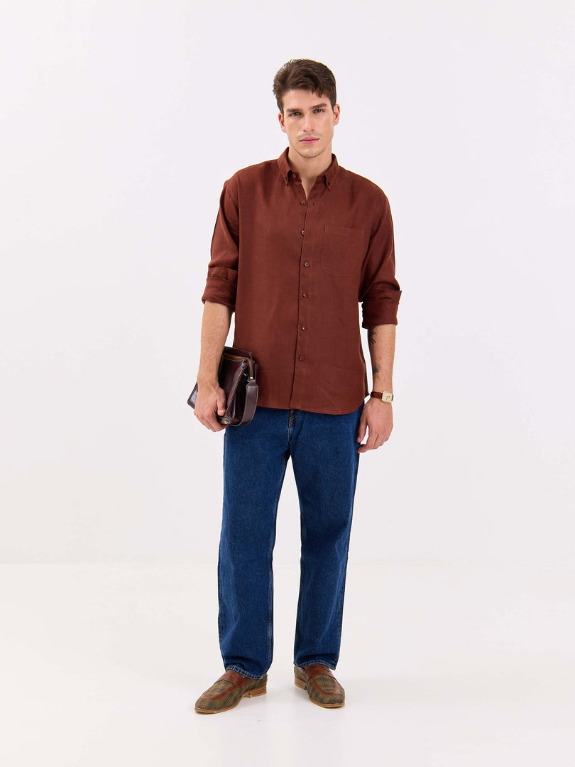 Rust Brown Irish Linen Shirt