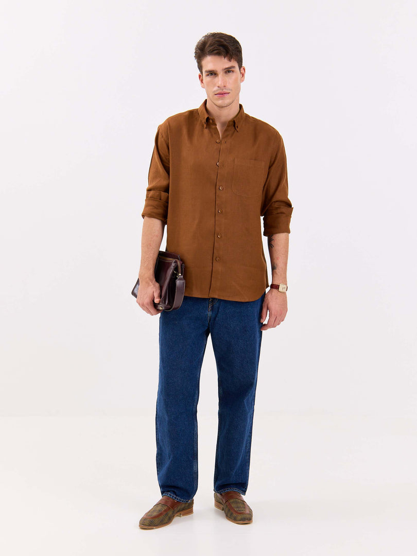 Rust Brown Irish Linen Shirt