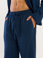 Load image into Gallery viewer, Dark Blue Gauze Pull-on Pants
